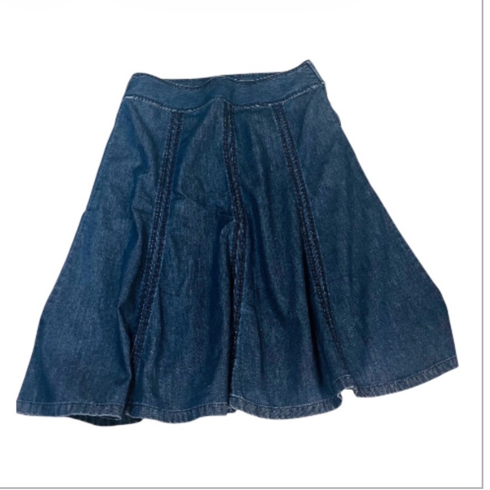 Liz Claiborne 100% Wide Waist Band Blue Denim Full Midi Side Zip Skirt sz 14 - Picture 2 of 12